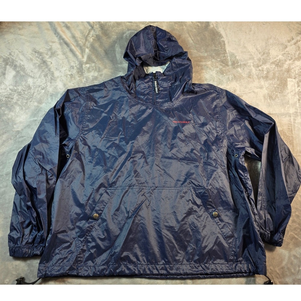 Polo Golf Ralph Lauren Ripstop Hooded Pullover Windbreaker Men Size M Navy Blue